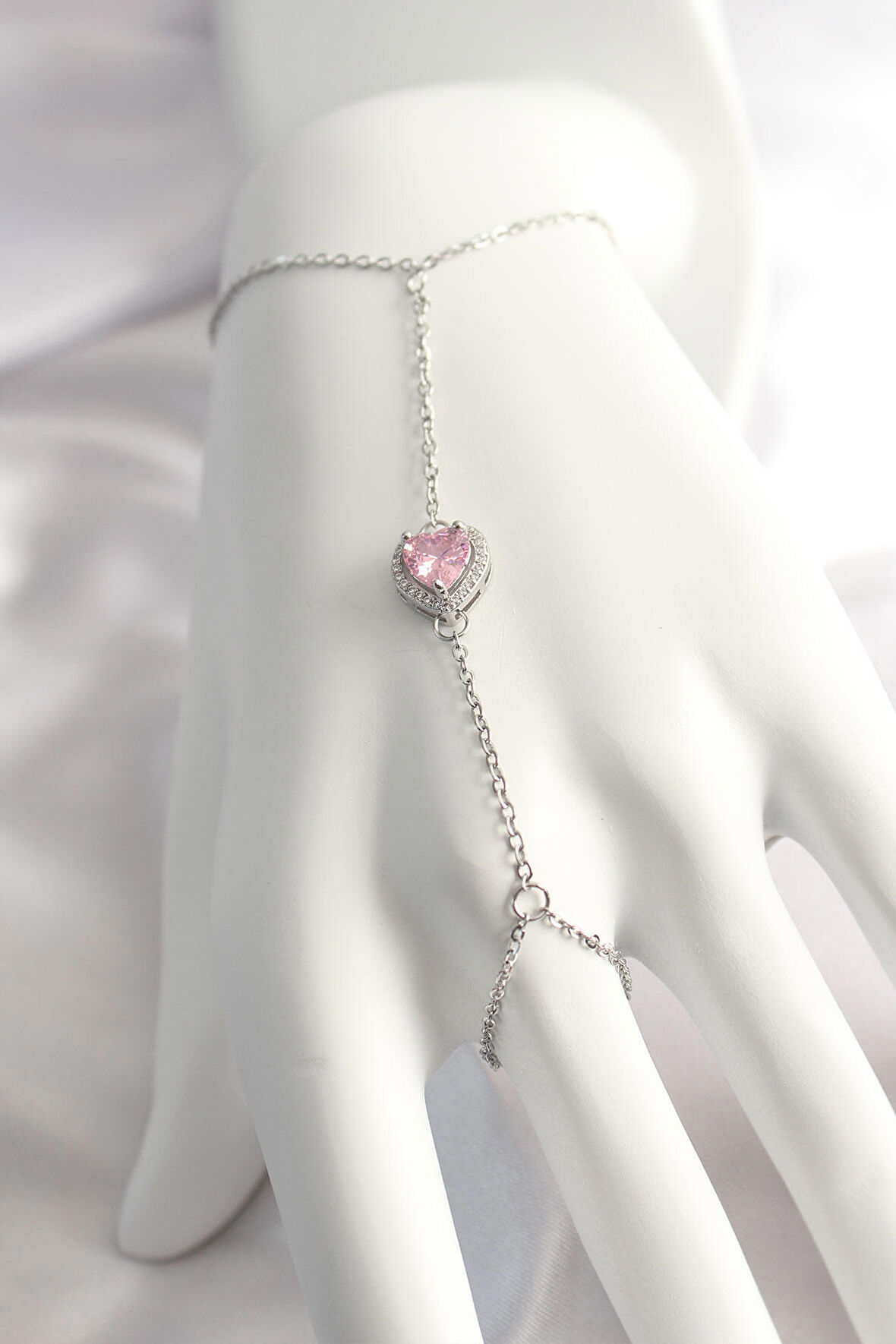 STİLLOVE 316L Çelik Gümüş Renk Pembe Zirkon Taşlı Kalp Şahmeran