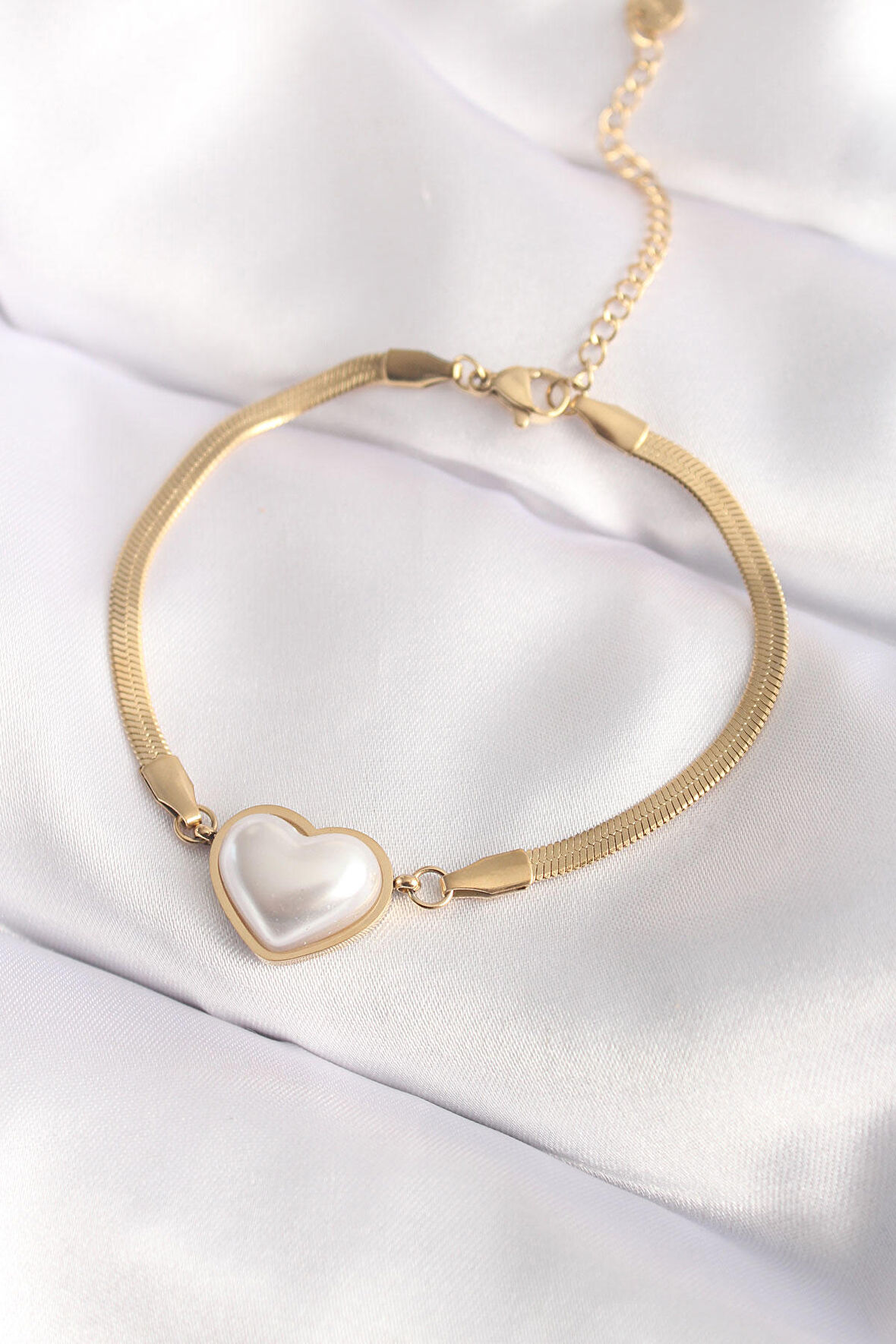 STİLLOVE 316L Çelik Gold Renk Bombeli Kalp Kadın Bileklik