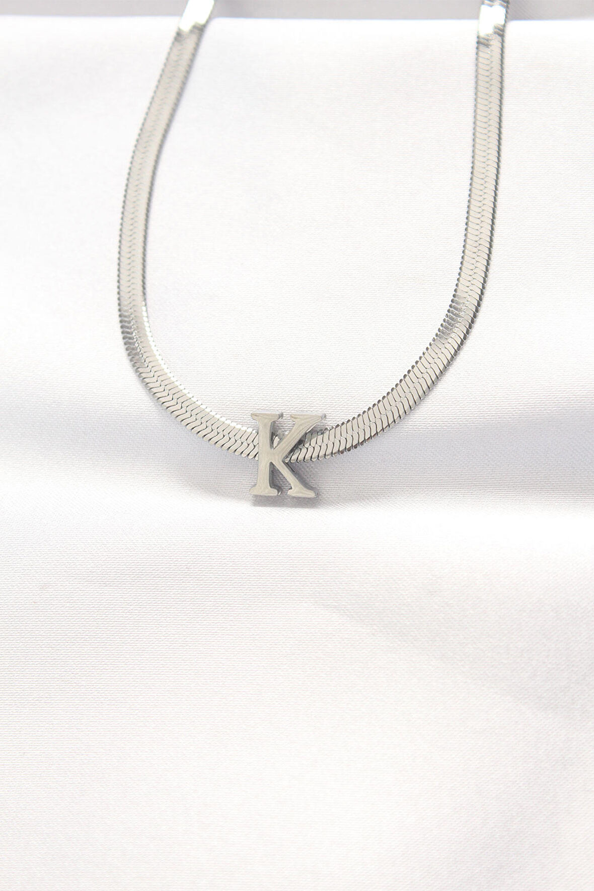 STİLLOVE 316L Çelik K Harfli Silver Renk İtalyan Zincirli Kolye