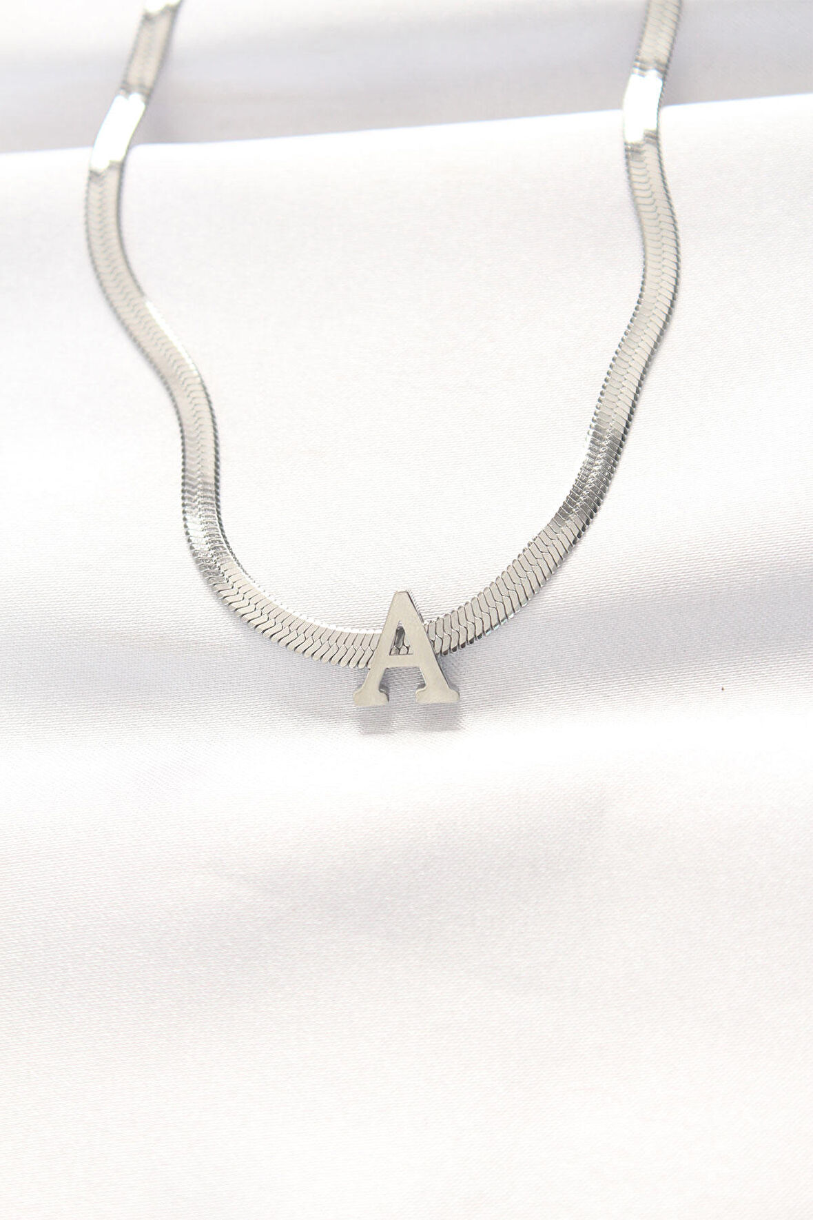 STİLLOVE 316L Çelik A Harfli Silver Renk İtalyan Zincirli Kolye