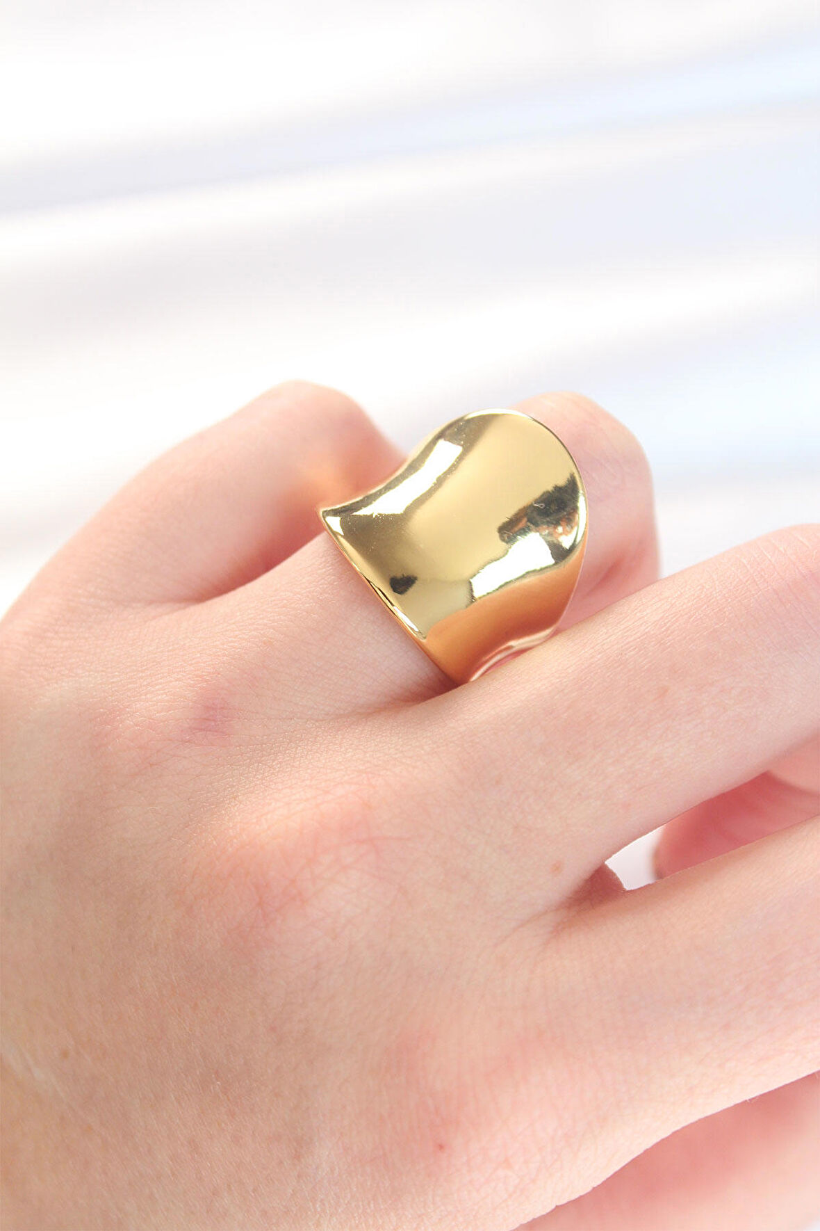 STİLLOVE Gold Renk Ayarlanabilir Kavisli Ayna Yüzük