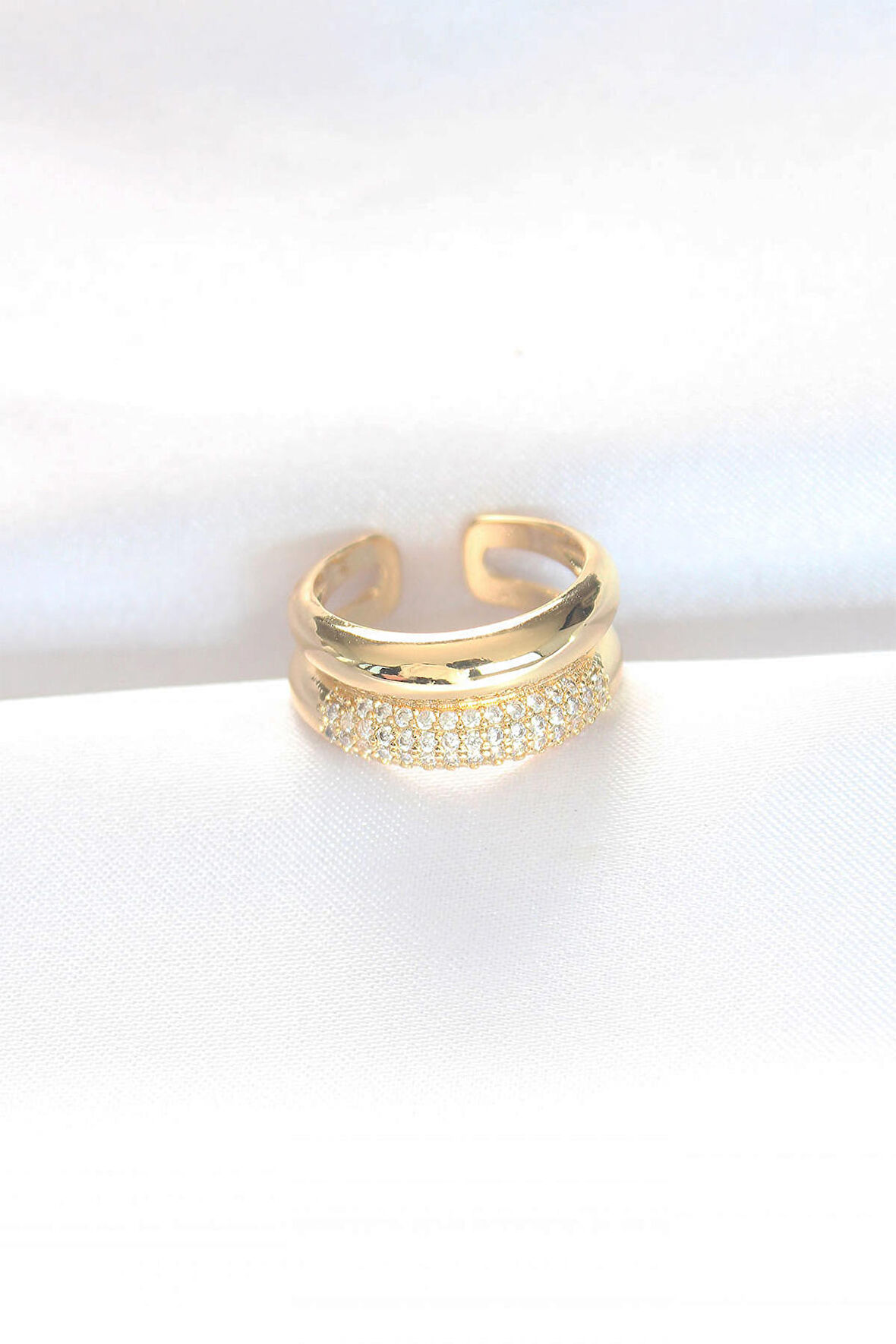 STİLLOVE 2li Görünümlü Zirkon Taşlı Gold Renk Ayarlanabilir Bombe Yüzük