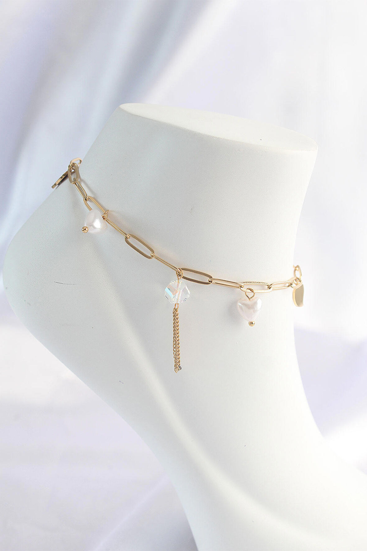 STİLLOVE 316L Çelik Gold Renk Kalp Detaylı Sallantılı Halhal
