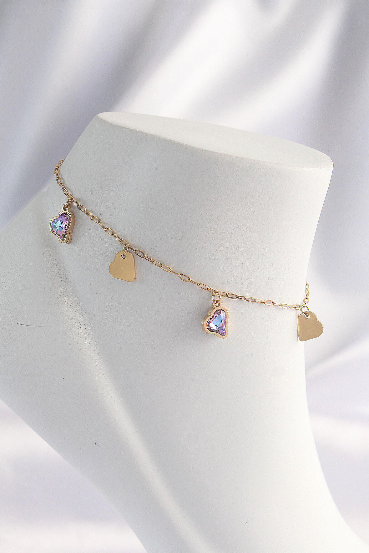 STİLLOVE 316L Çelik Gold Renk Minimal Renkli Zirkon Taşlı Kalp Halhal