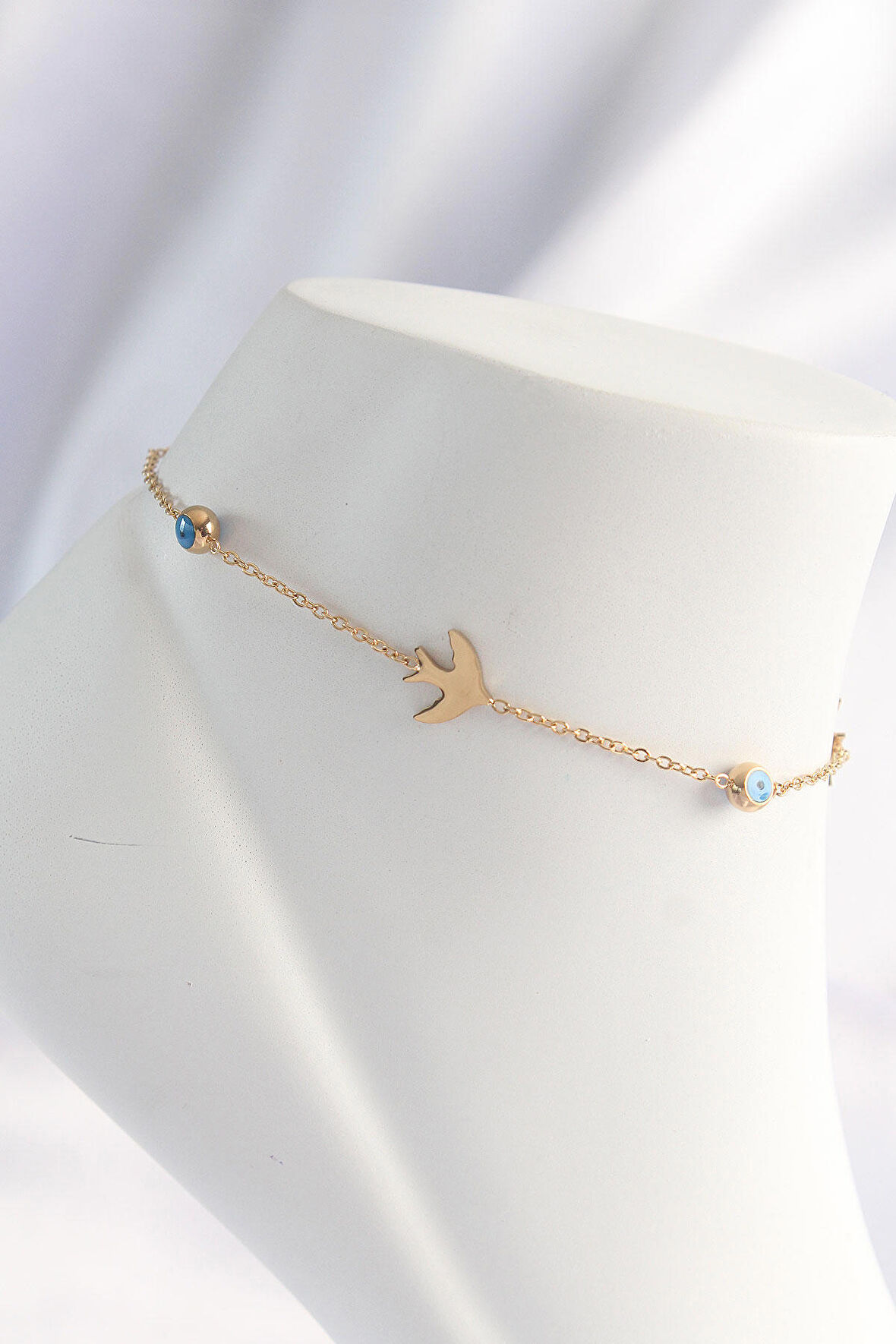 STİLLOVE 316L Çelik Gold Renk Nazar Boncuk Detay Kuş Tasarımlı Halhal