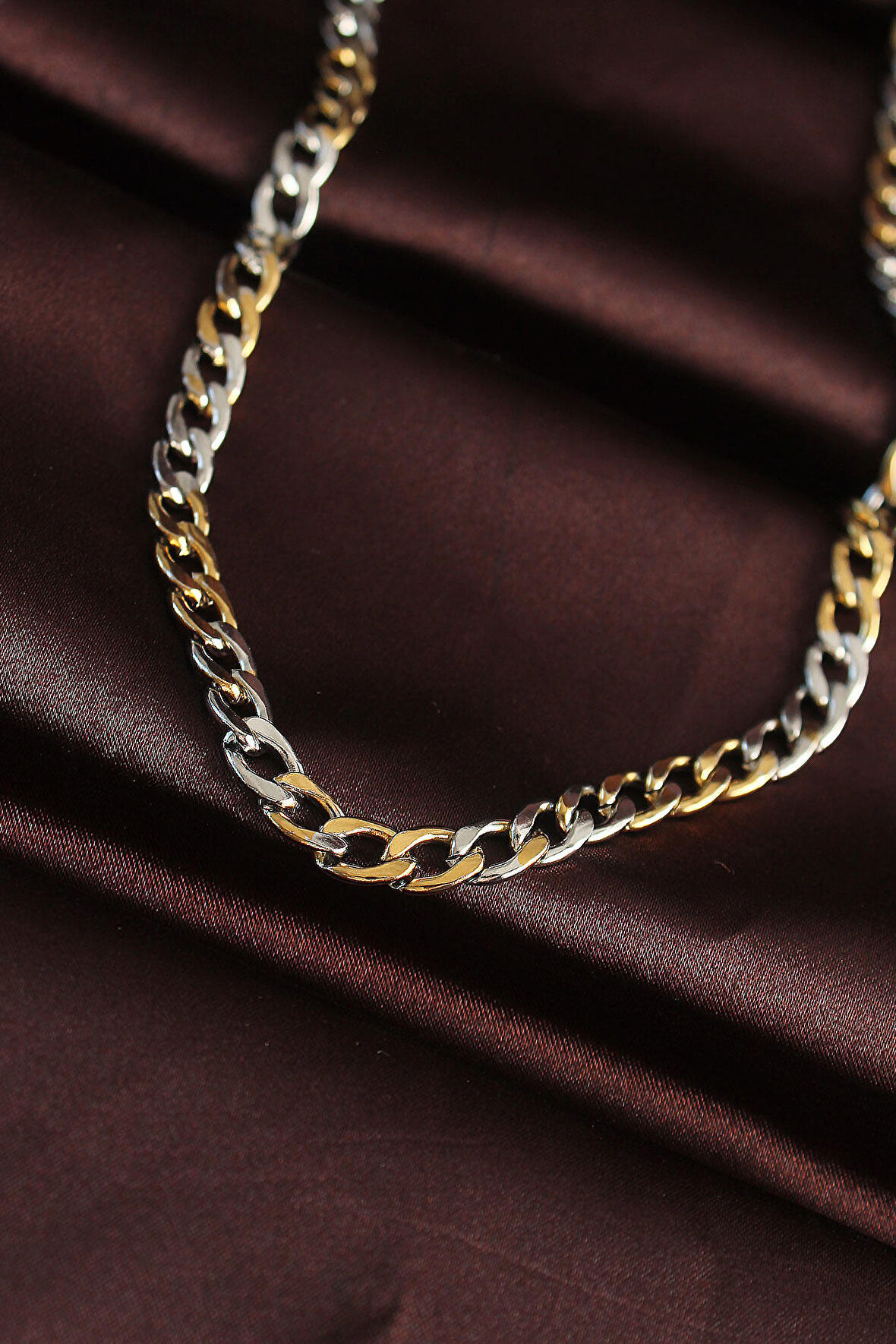 STİLLOVE 316L Çelik Gold Gümüş Renk Kuş Gözü Zincirli Erkek Kolye