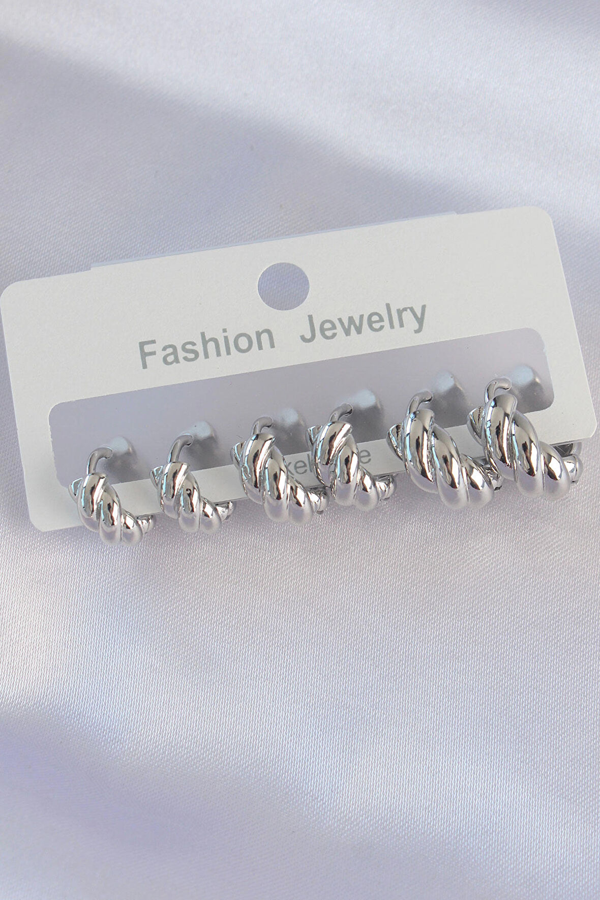 STİLLOVE Pirinç Gümüş Renk Minimal Tırtıklı Küpe Seti