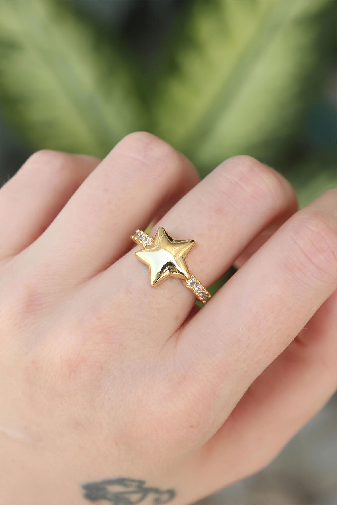 STİLLOVE Pirinç Gold Renk Ayarlanabilir Zirkon Taşlı Yıldız Yüzük