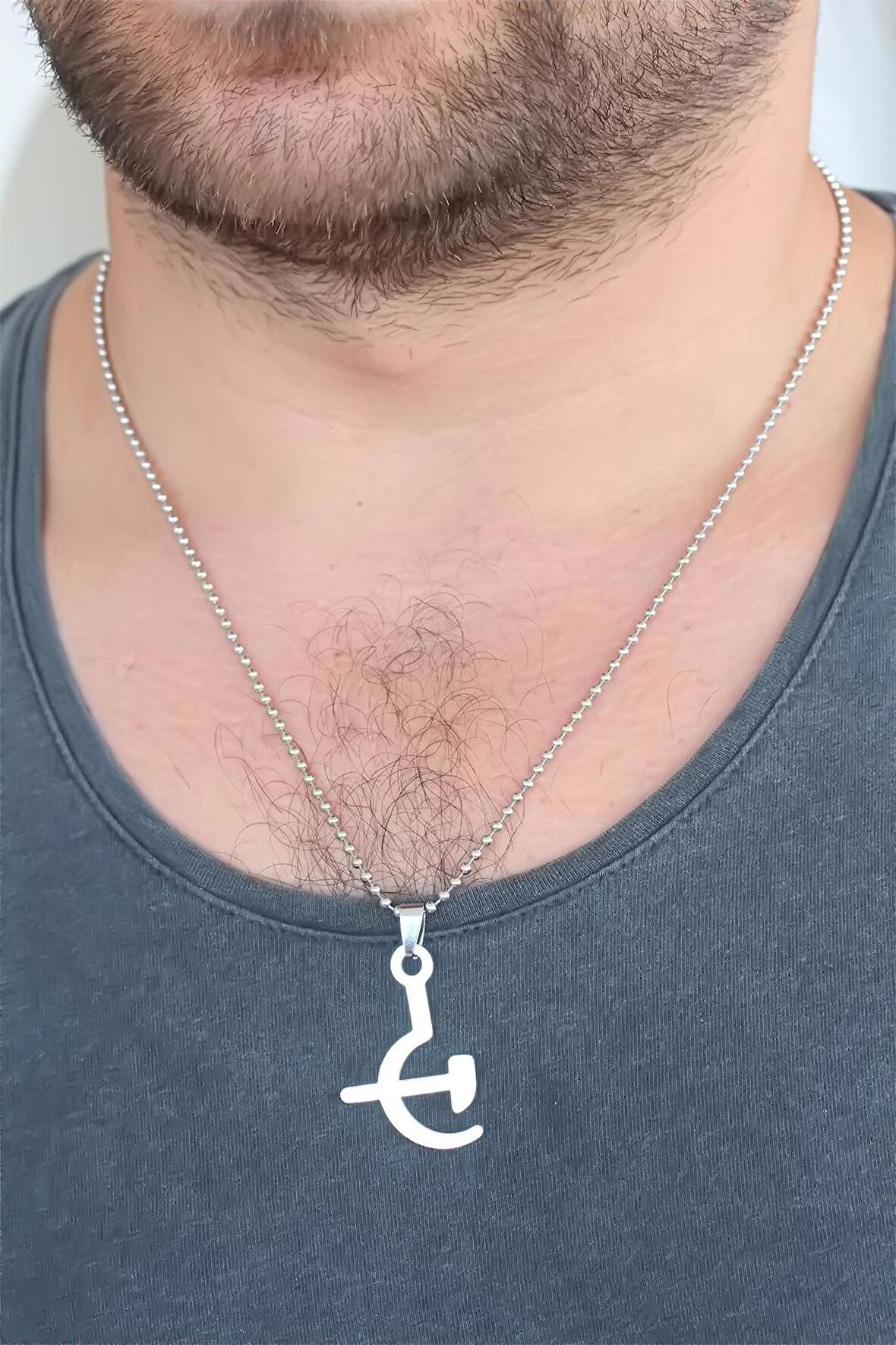 STİLLOVE Silver Renk Metal Orak ve Balta Figürlü Erkek Kolye