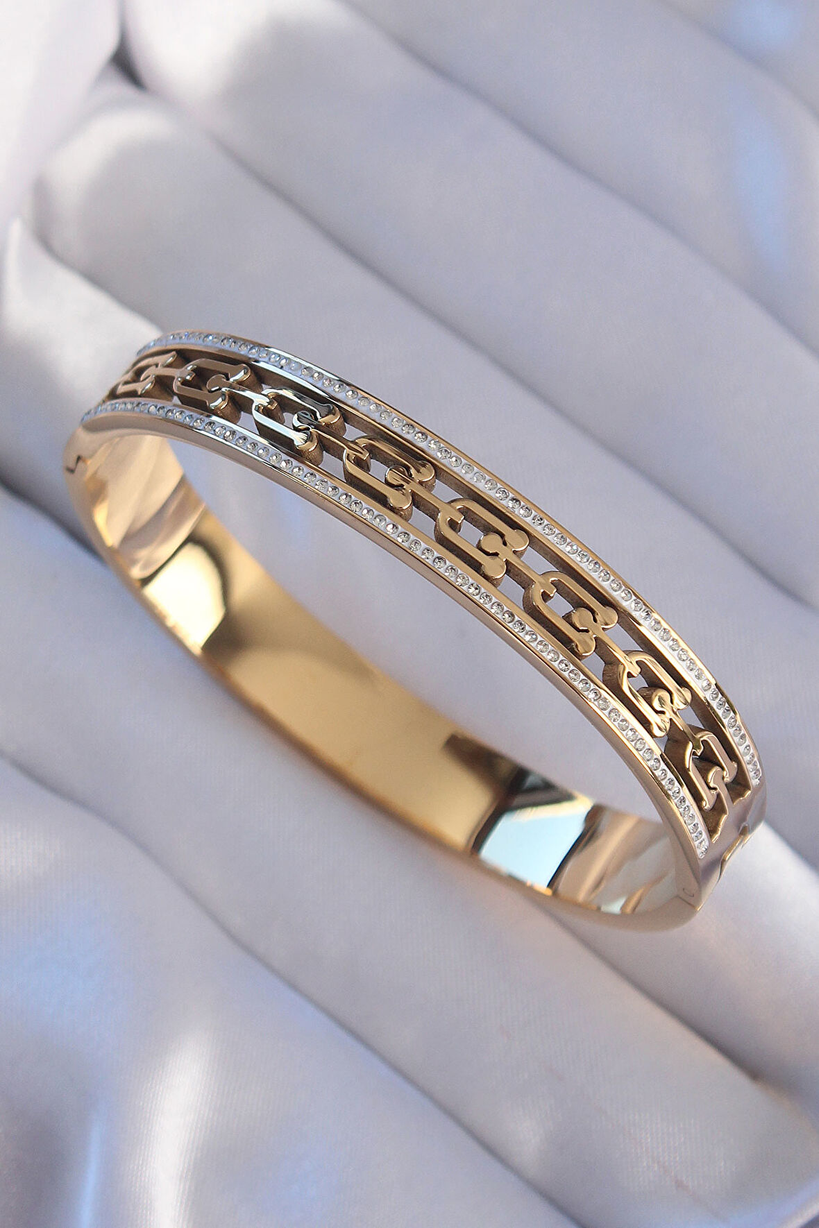 STİLLOVE 316L Çelik Gold Renk Zirkon Taşlı Kelepçe