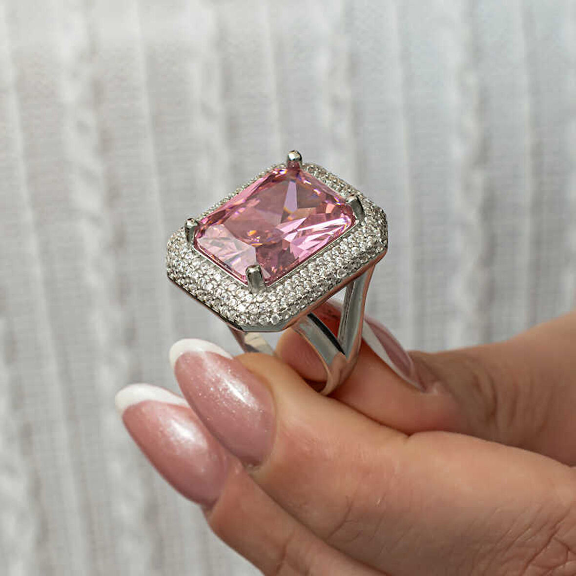 STİLLOVE Gümüş Pembe Zirkon Taşlı Kadın Yüzük