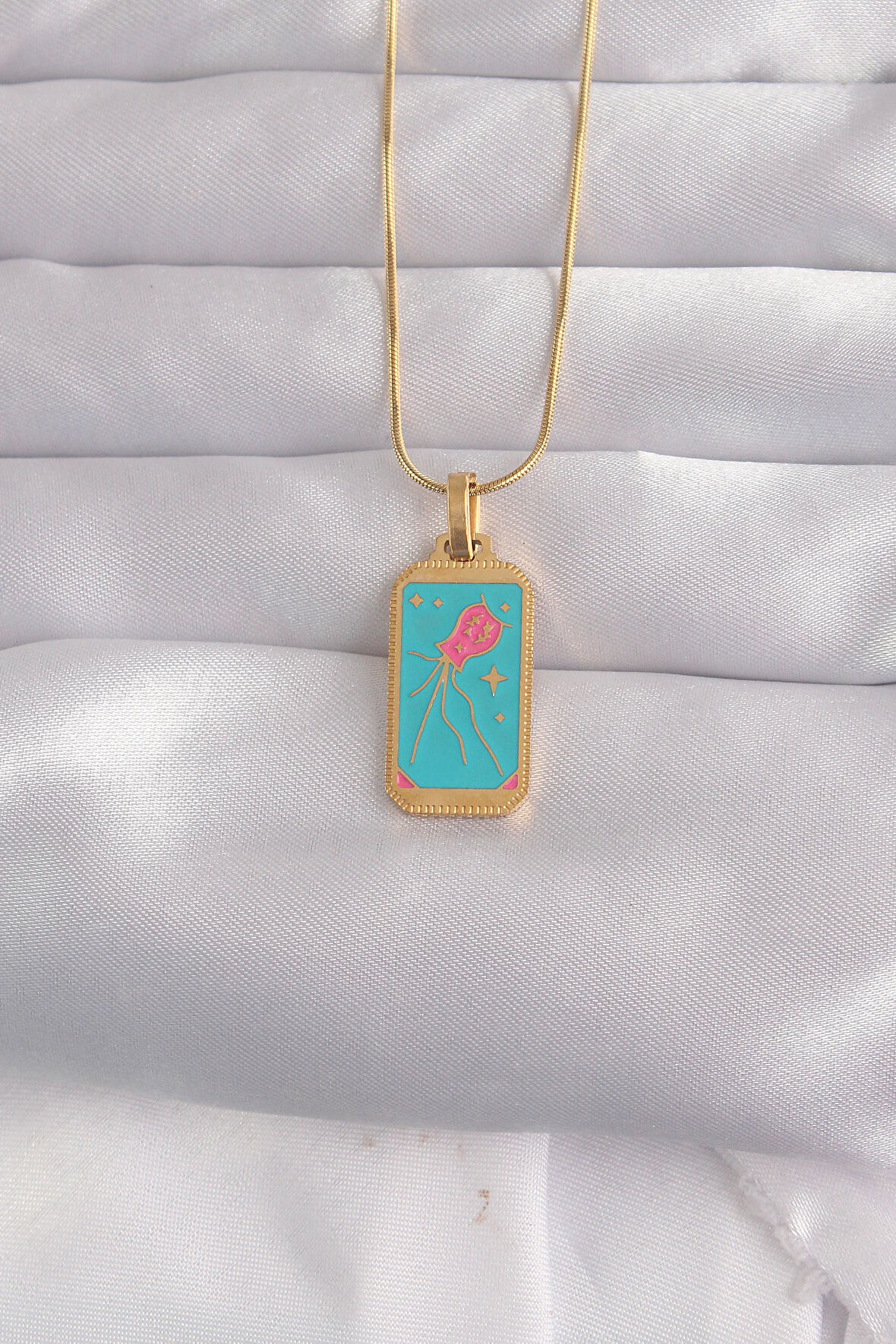 STİLLOVE 316L Çelik Gold Renk Mavi Mineli Tarot Kolye