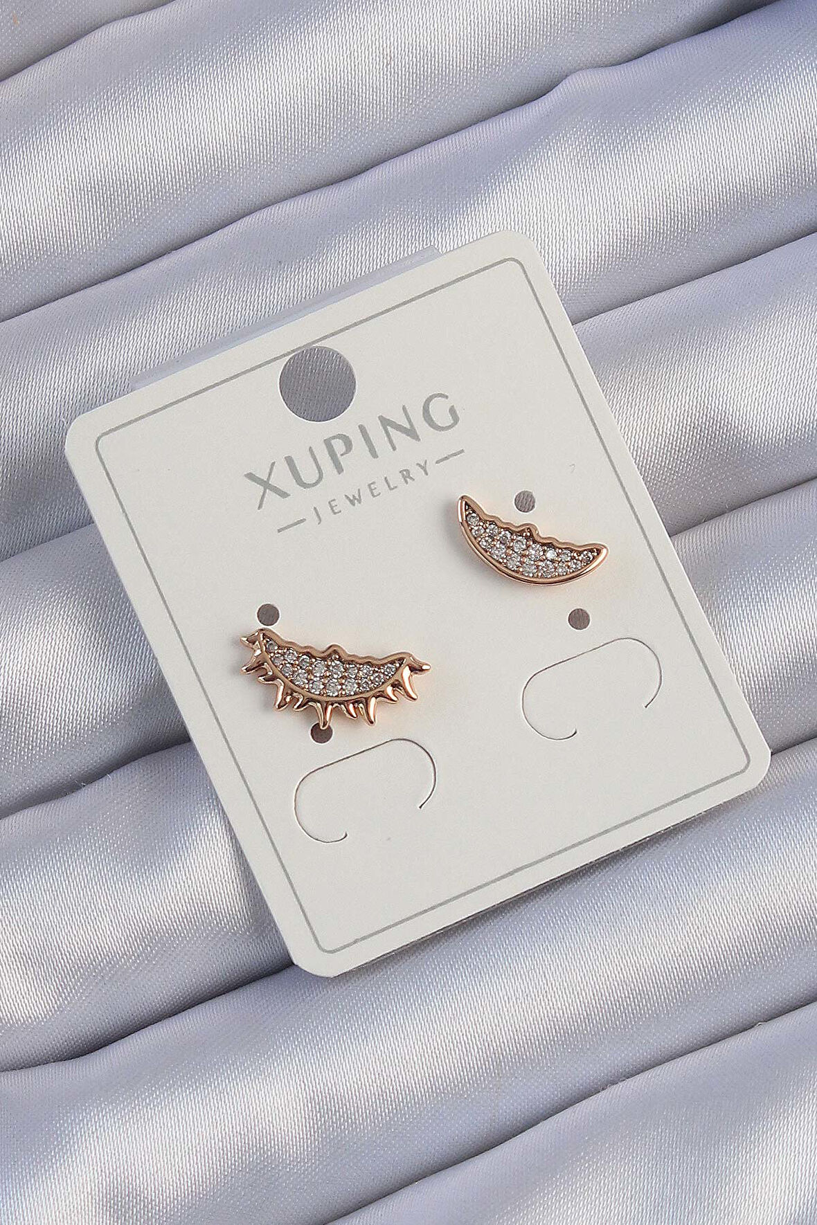 STİLLOVE Xuping Rose Renk Zirkon Taşlı Ay ve Güneş Tasarımlı Küpe