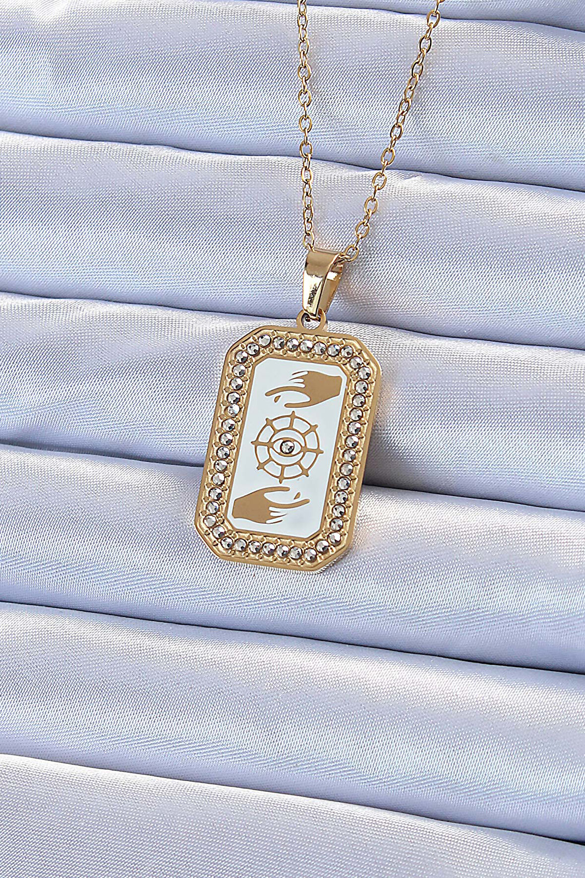 STİLLOVE 316L Çelik Zincir Altın Renk Mineli Zirkon Taşlı Göz Figür Tarot Kolye