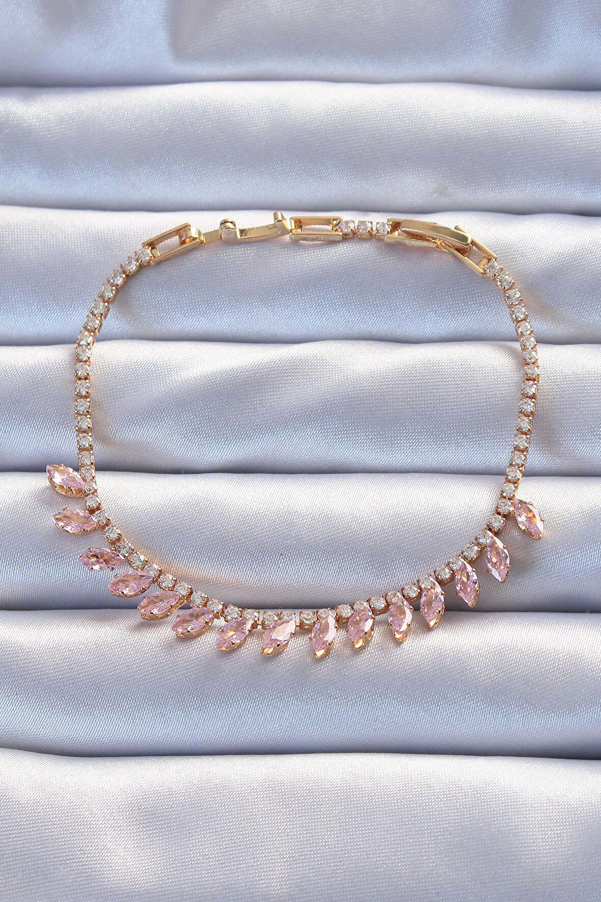 STİLLOVE Pirinç Vip Seri Altın Renk Pembe Zirkon Taşlı Bileklik
