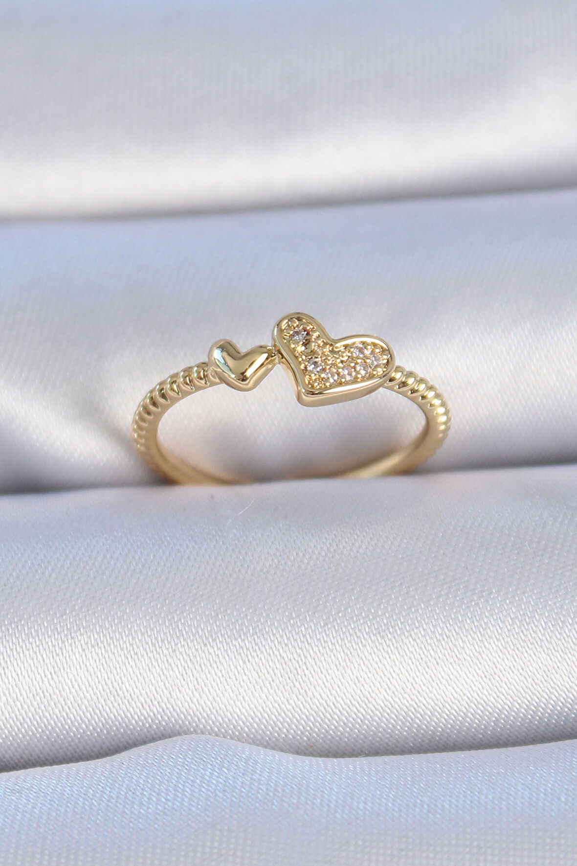 STİLLOVE Pirinç Gold Renk Zirkon Taşlı Kalp Model Kadın Yüzük