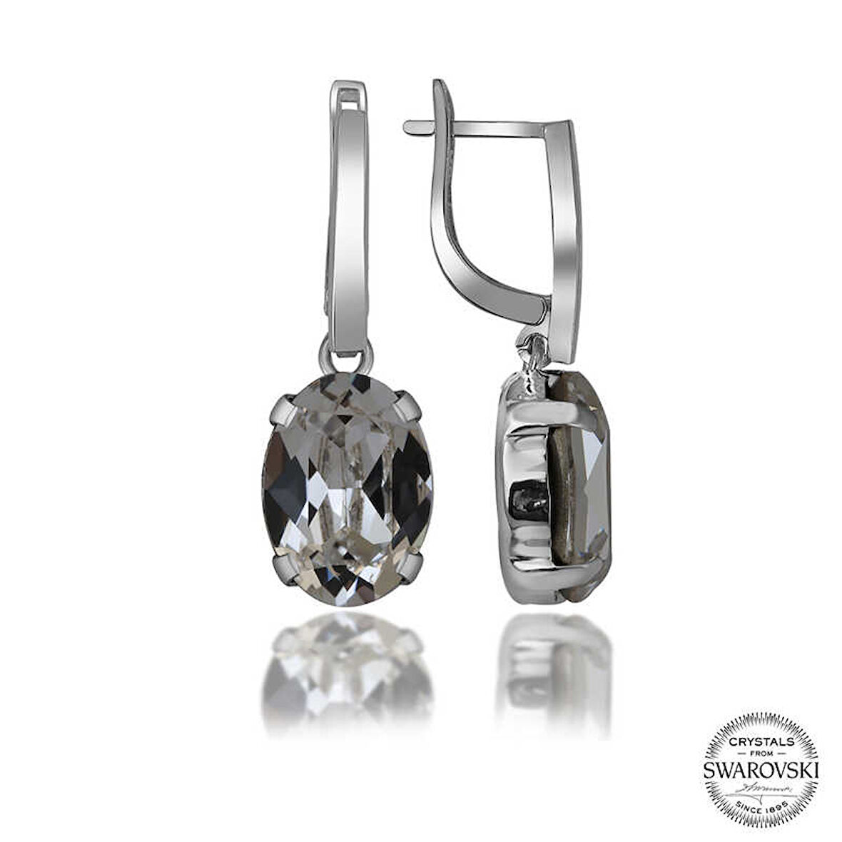STİLLOVE Swarovski Crystal Taşlı Gümüş Beyaz Oval Sallantılı Kadın Küpe