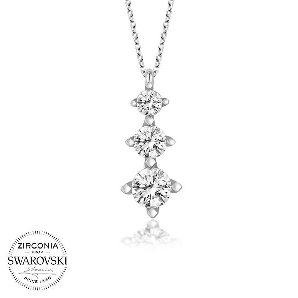 STİLLOVE Swarovski Taşlı Gümüş Üçtaş Tektaş Bayan Kolye