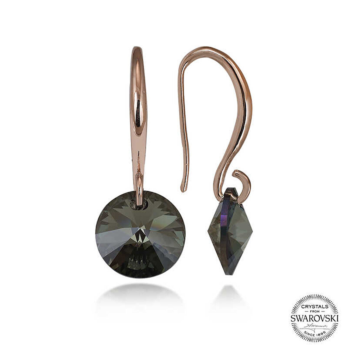 STİLLOVE Swarovski Crystal Taşlı Gümüş Yeşil Taşlı Yuvarlak Sallantılı Kadın Küpe