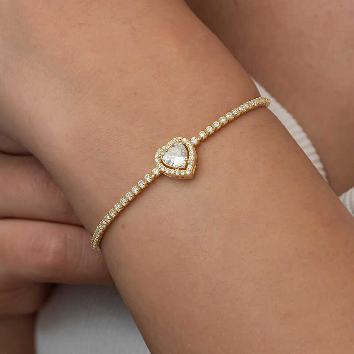 STİLLOVE Gümüş Gold Kalpli Su Yolu Bileklik
