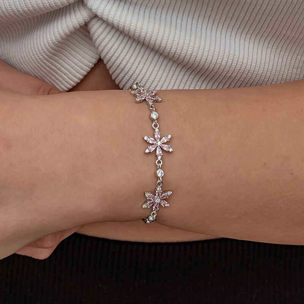 STİLLOVE Gümüş Pembe Lotus Çiçeği Kadın Bileklik