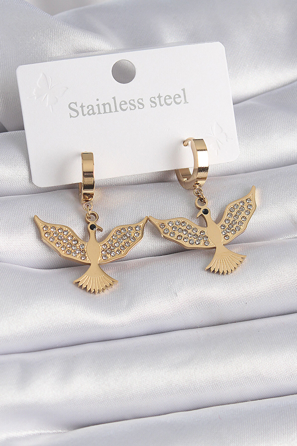 STİLLOVE 316L Çelik Gold Renk Zirkon Taşlı Anka Kuşu Model Kadın Küpe