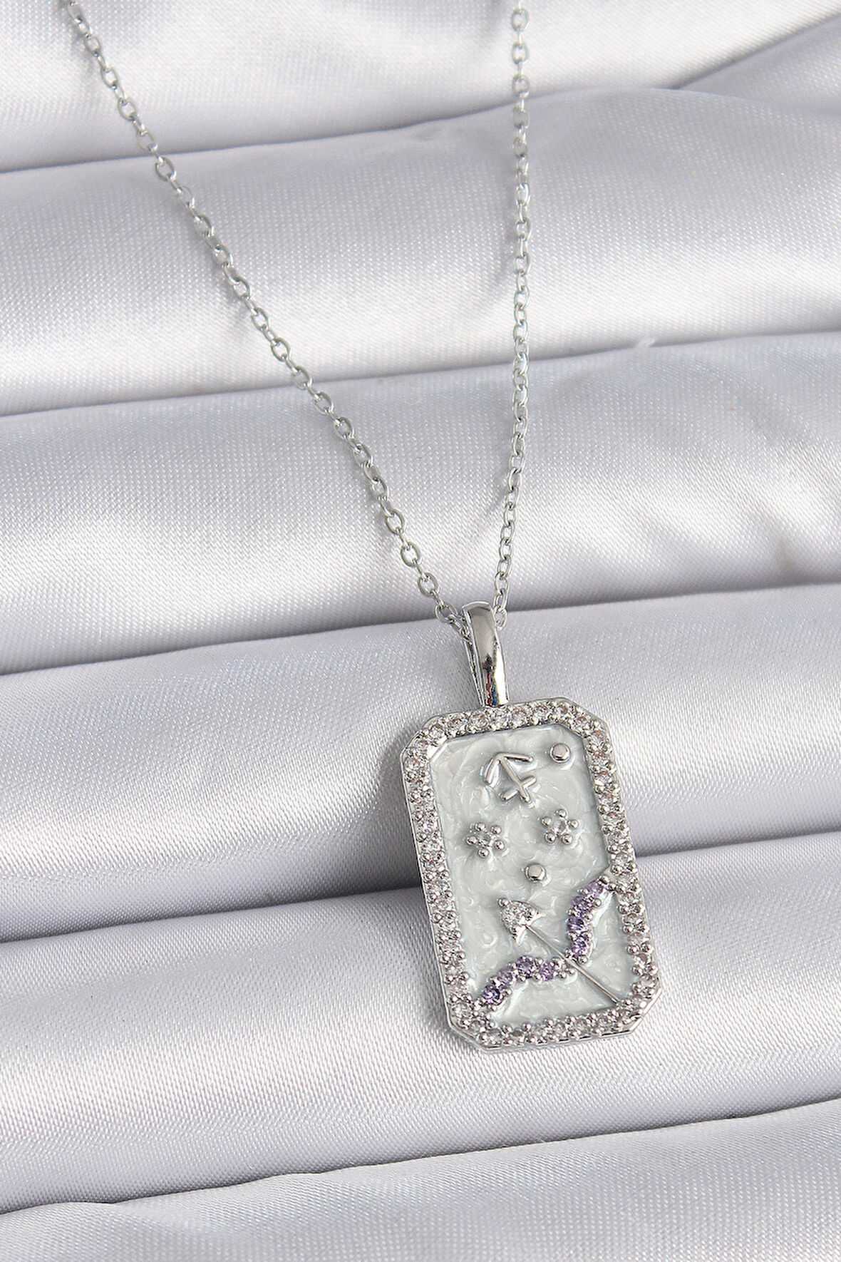 STİLLOVE 316L Çelik Gümüş Renk Zincir Yay Burcu Zirkon Taşlı Kadın Kolye