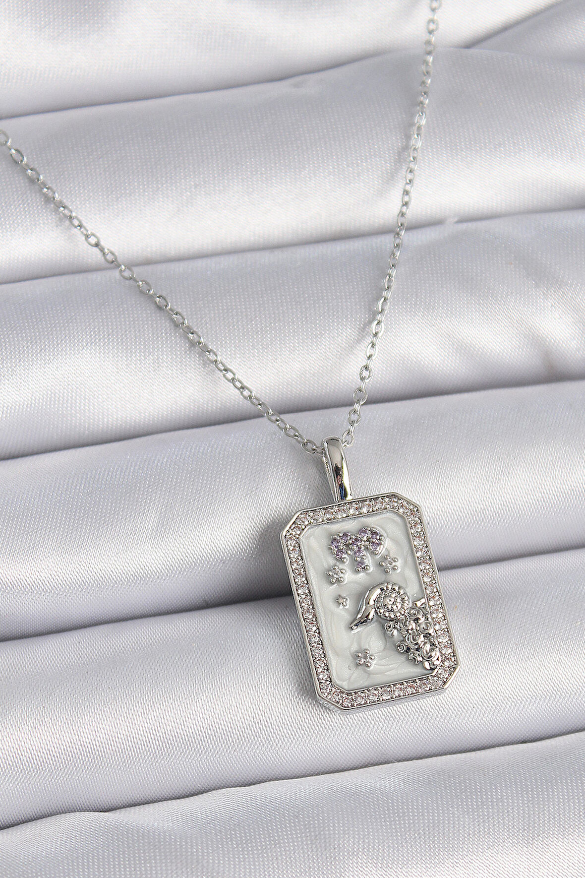 STİLLOVE 316L Çelik Gümüş Renk Zincir Koç Burcu Zirkon Taşlı Kadın Kolye