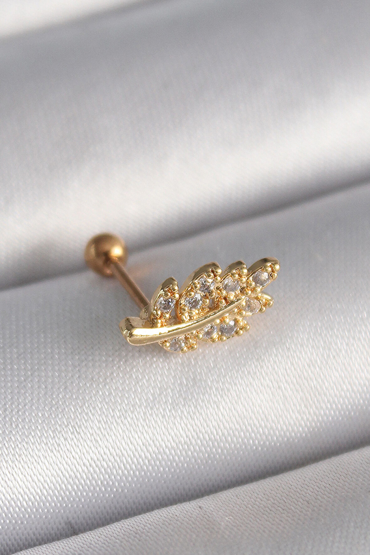 STİLLOVE 316L Çelik Gold Renk Zirkon Taşlı Dal Tragus Piercing
