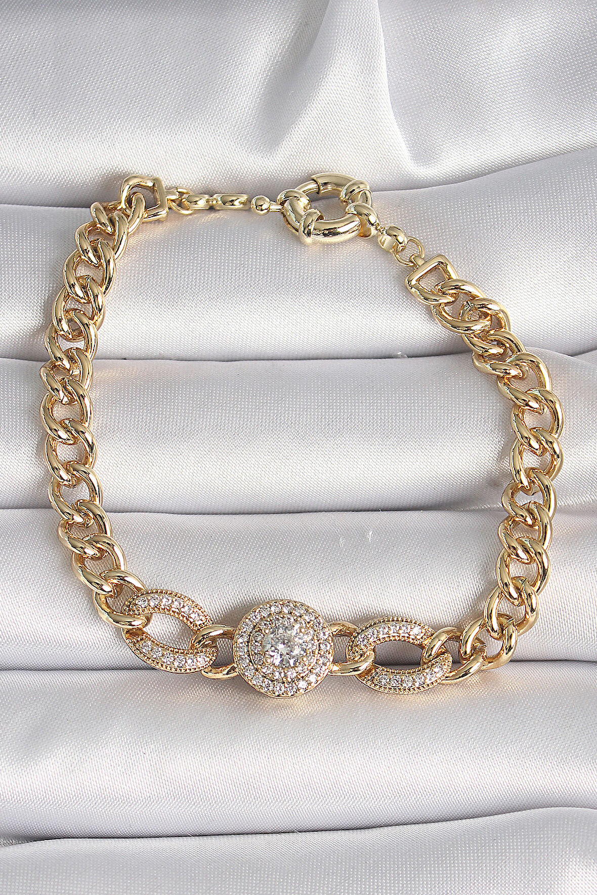 STİLLOVE Pirinç Gold Renk Zirkon Taşlı Zincir Xuping VIP Exclusive Seri Kadın Bileklik