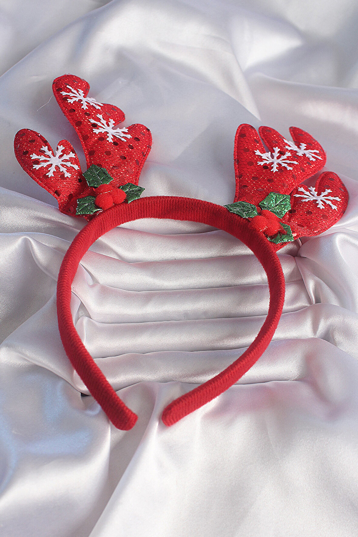 STİLLOVE Yılbaşı Temalı Kar Tanesi İşleme Detay Geyik Boynuzu Figürlü Taç