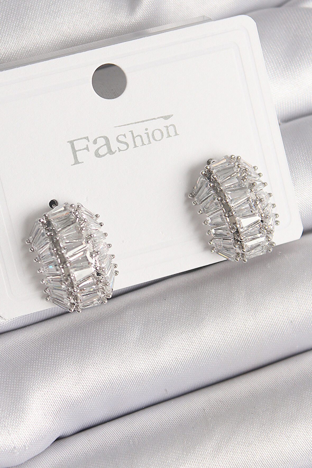 STİLLOVE Pirinç Gümüş Renk Zirkon Taşlı Kaplumbağa Kabuğu Model Kadın Küpe