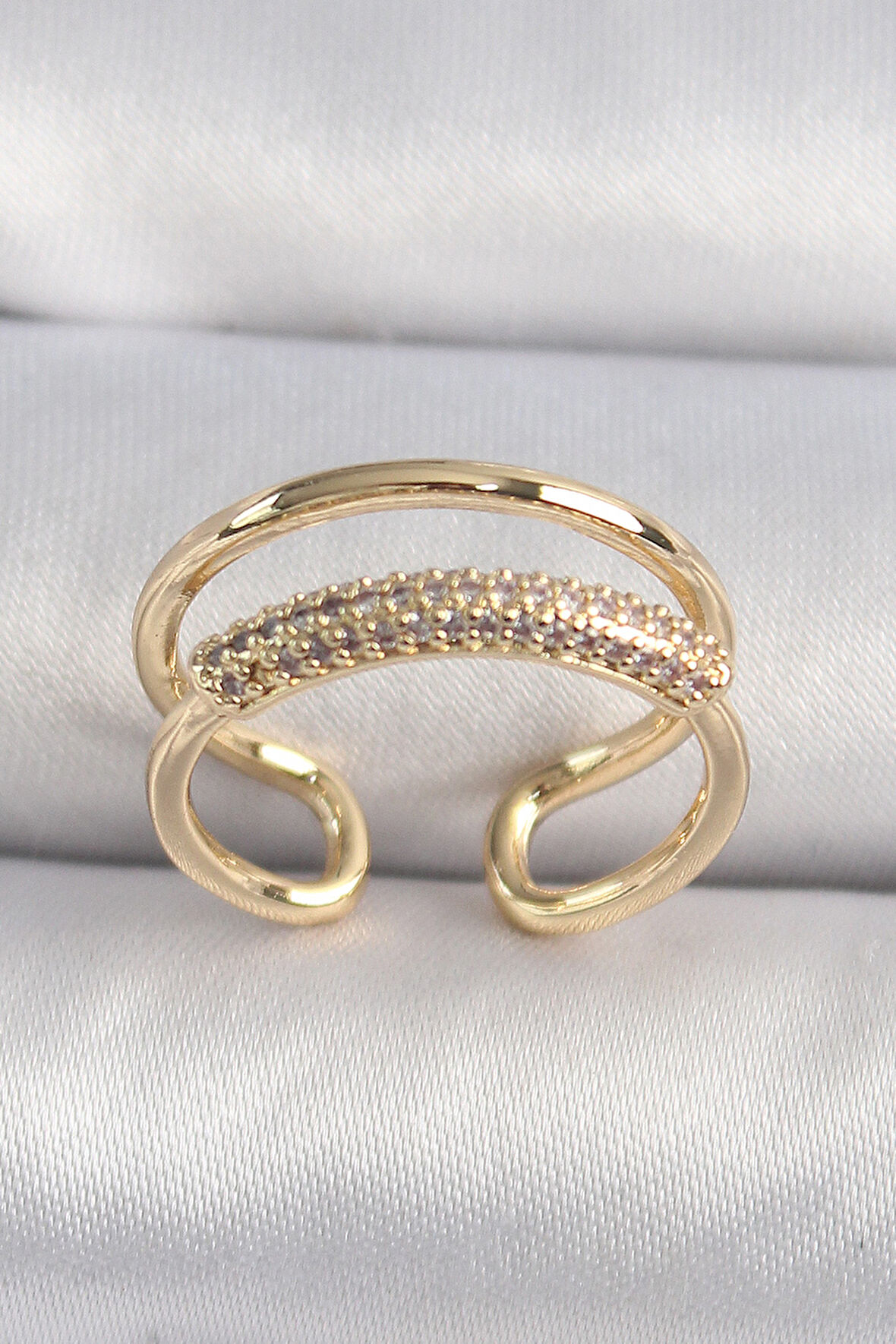 STİLLOVE Pirinç Gold Renk Zirkon Taşlı Kadın Yüzük