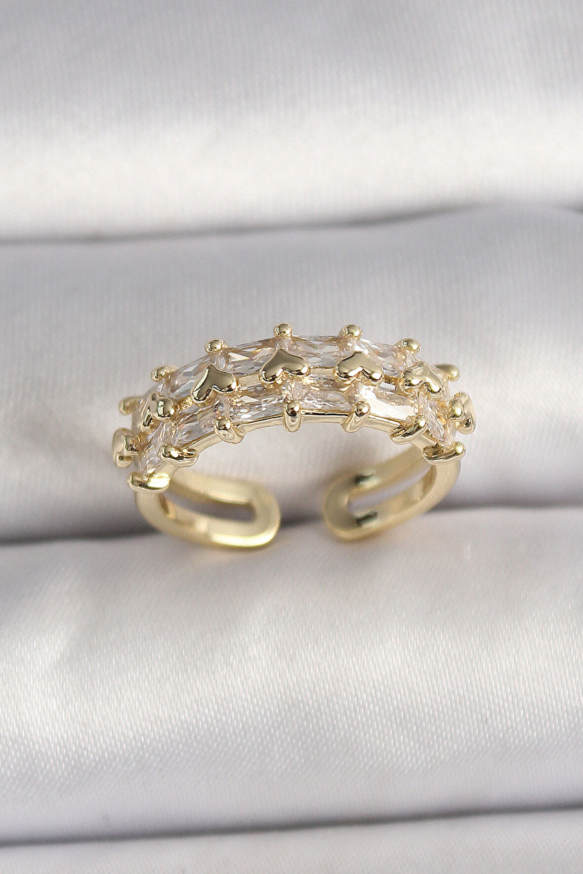 STİLLOVE Pirinç Gold Renk Zirkon Taşlı Ayarlanabilir Yüzük