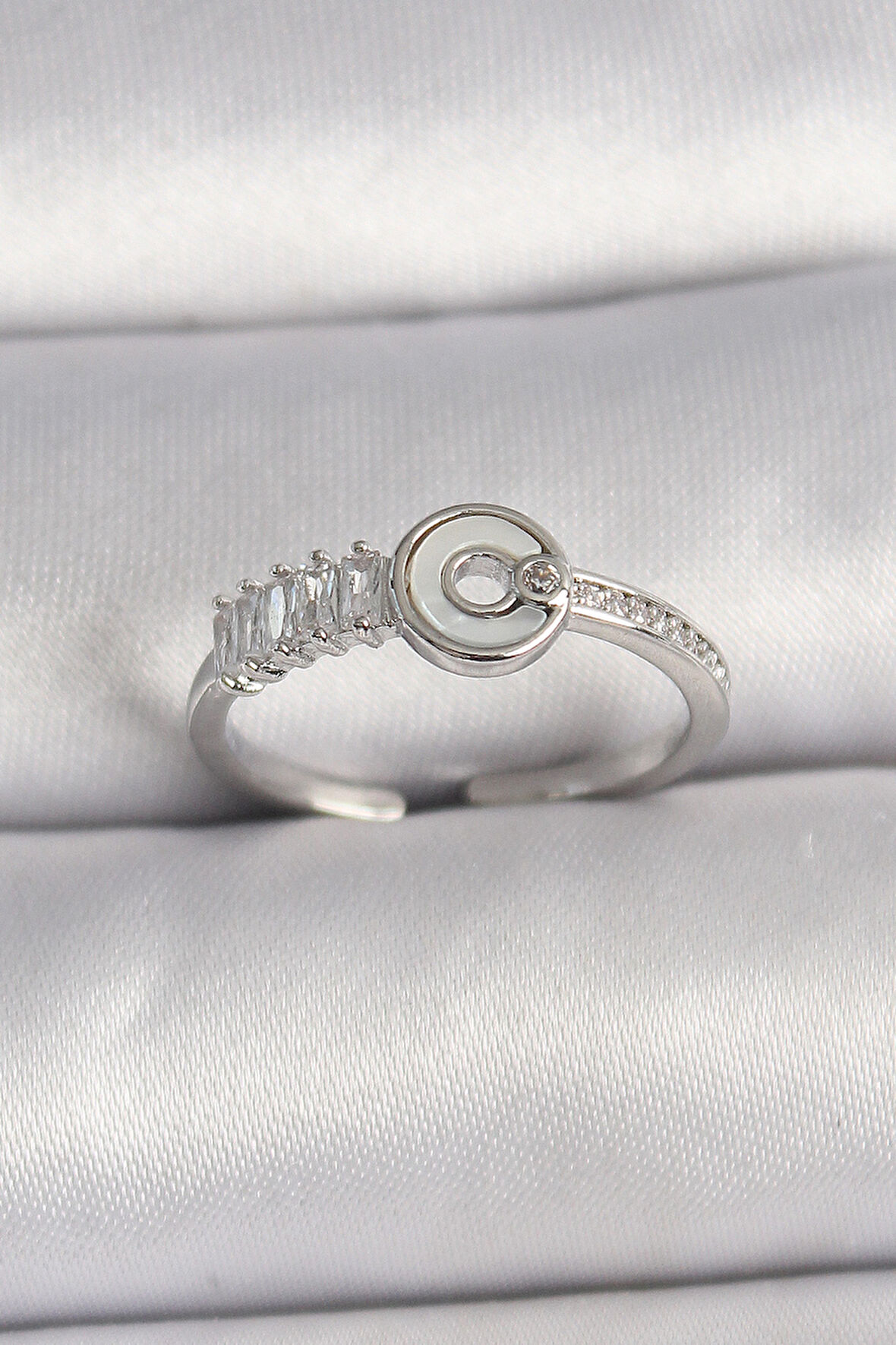 STİLLOVE Pirinç Gümüş Renk Zirkon Taşlı Ayarlanabilir Kadın Yüzük