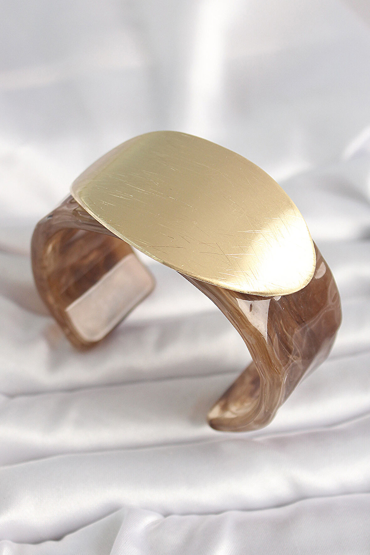 STİLLOVE Kahverengi Mermer Desen Akrilik Plastik Gold Oval Plaka Model Vintage Kadın Bilezik