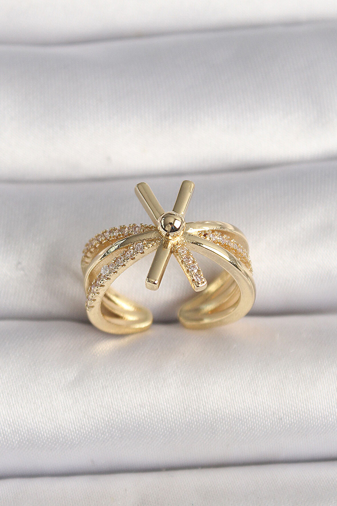 STİLLOVE Pirinç Gold Renk Ayarlanabilir Ziron Taşlı Kadın Yüzük