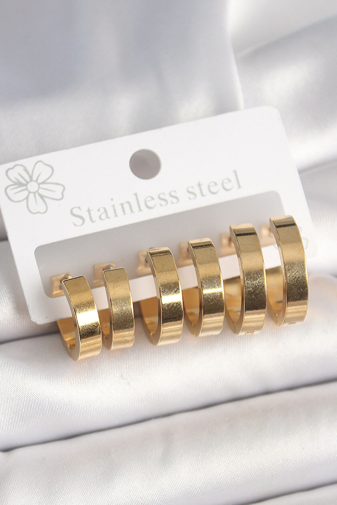 316L Çelik Gold Renk Halka Model Kadın Küpe Seti SL10982