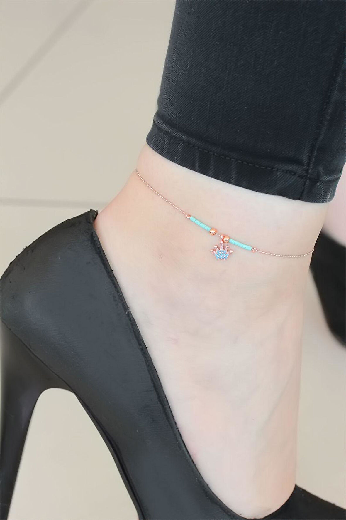 Mavi Taşlı Taçlı Rose Hal Hal SL11654