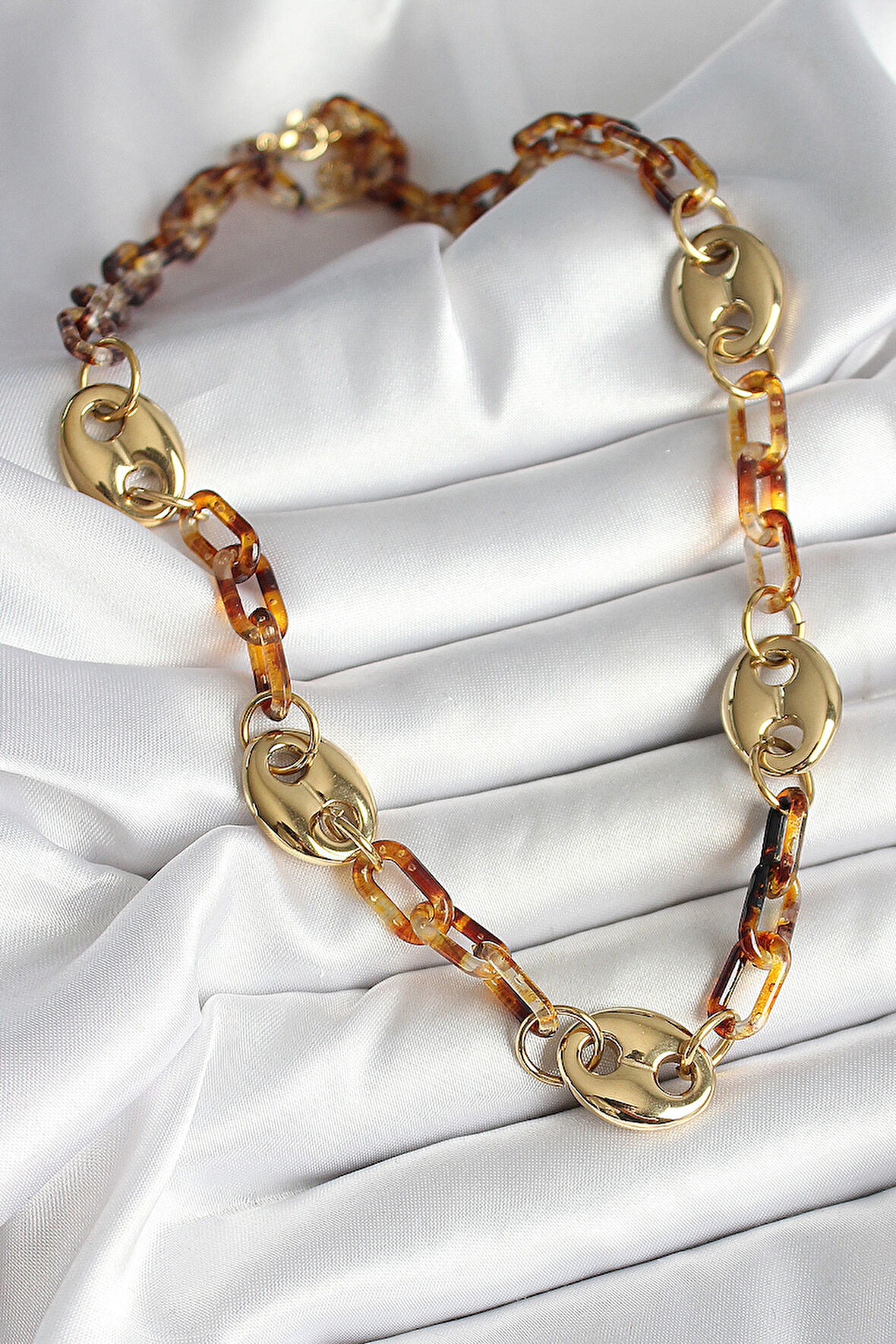 Leopar Desenli Mika Gold Renk Zincir Kadın Kolye SL11979