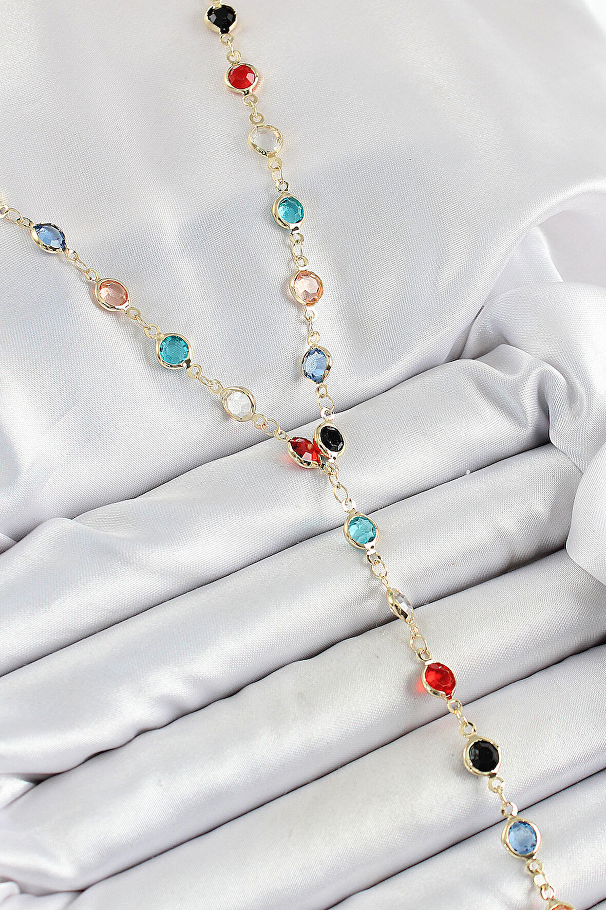 Pirinç Asorti Model Gold Renk Zirkon Taşlı Y Kolye  SL12146