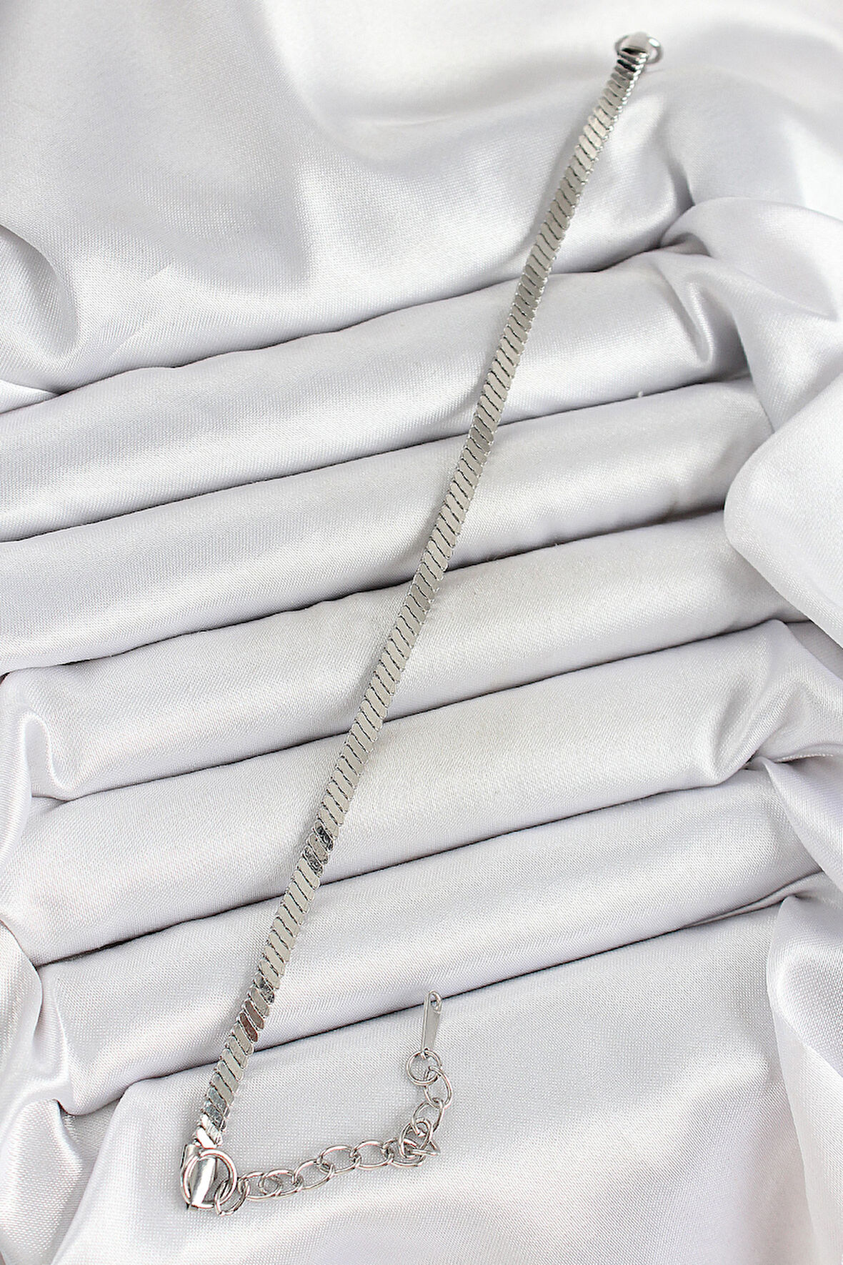 316L Çelik Gümüş Renk Yassı Zincir Model Kadın Bileklik SL12314