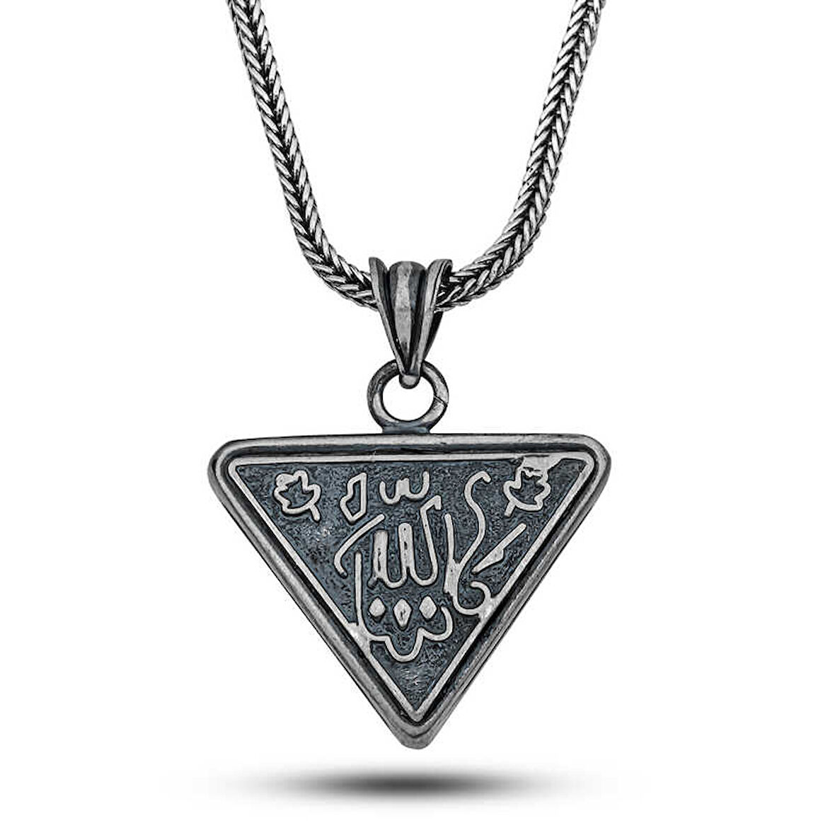 Gümüş Allah Yazılı Desenli Cevşen Kolye SL12505