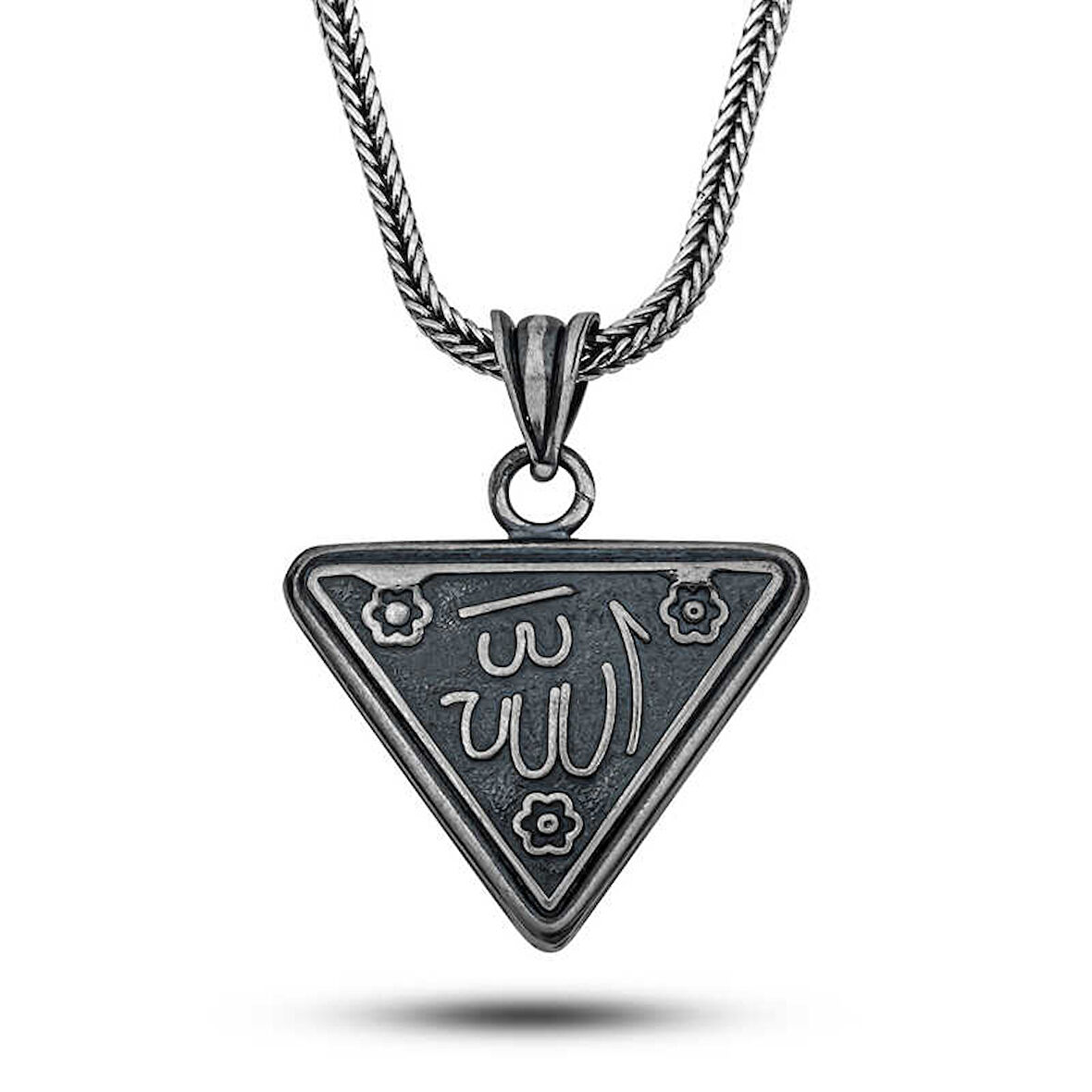 Gümüş Çiçek Motifli Allah Yazılı Cevşen Kolye SL12589