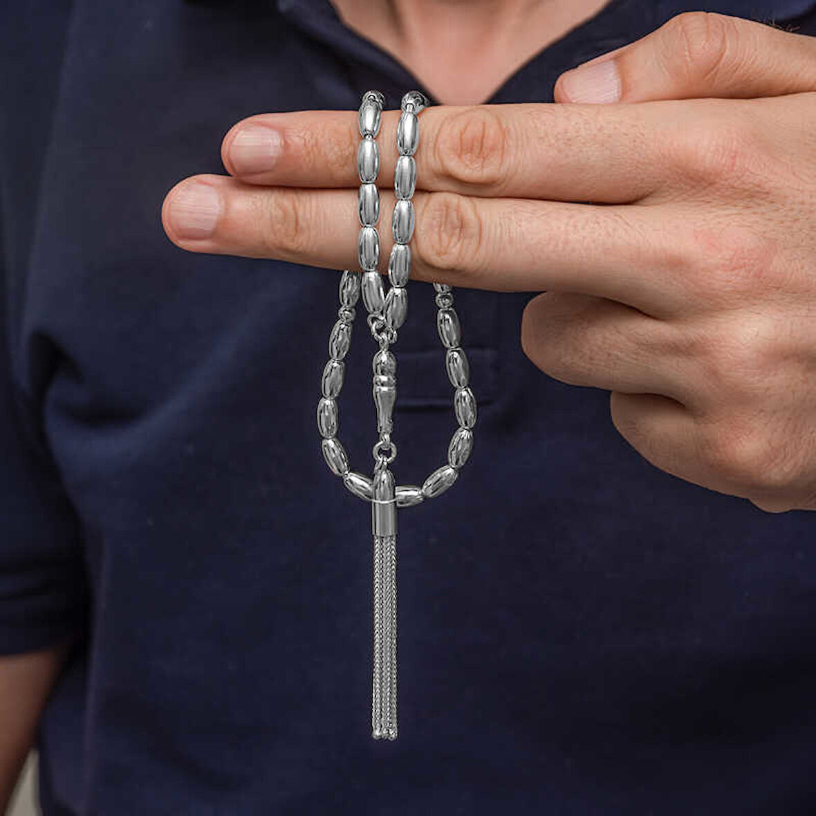 Gümüş Arpa Kesim Erkek Tesbih SL12630