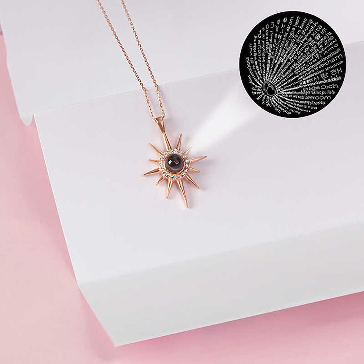 STİLLOVE Gümüş Rose 100 Dilde Seni Seviyorum Kutup Yıldızı Kadın Kolye