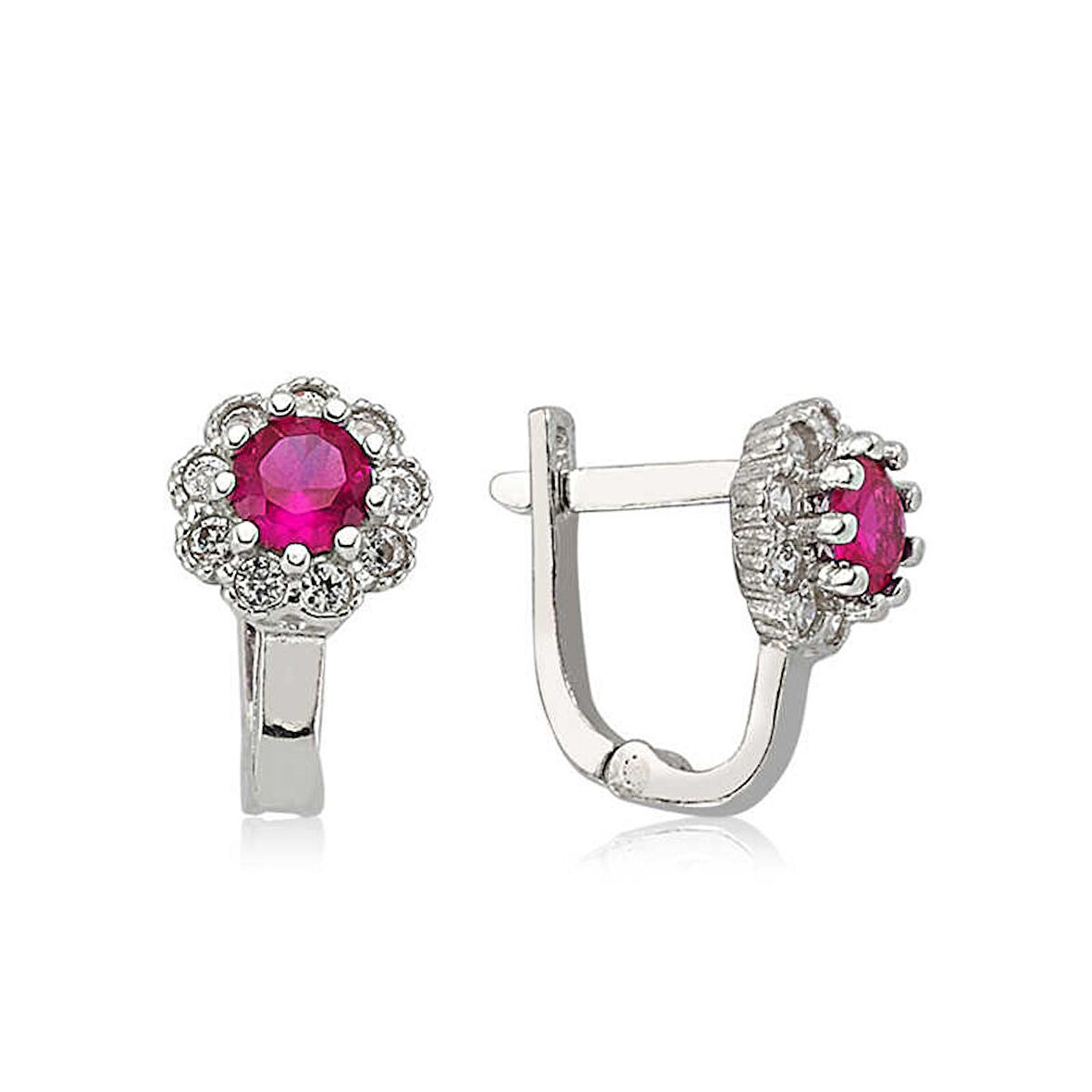 STİLLOVE Gümüş Pembe Taşlı Çiçek Küpe