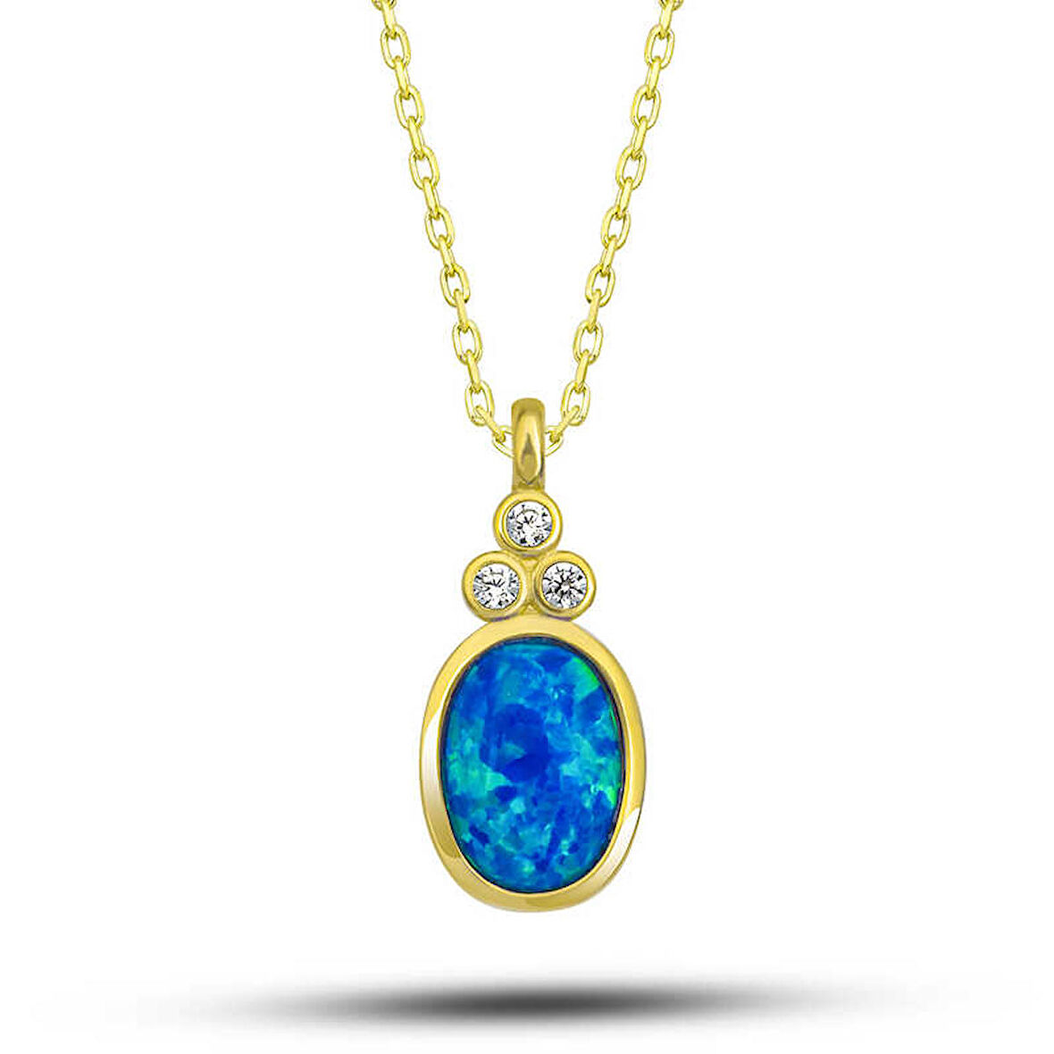 STİLLOVE Gümüş Gold Mavi Opal Taşlı Ananas Kadın Kolye