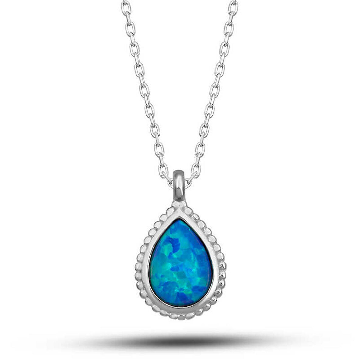 STİLLOVE Gümüş Damla Mavi Opal Taşlı Kadın Kolye
