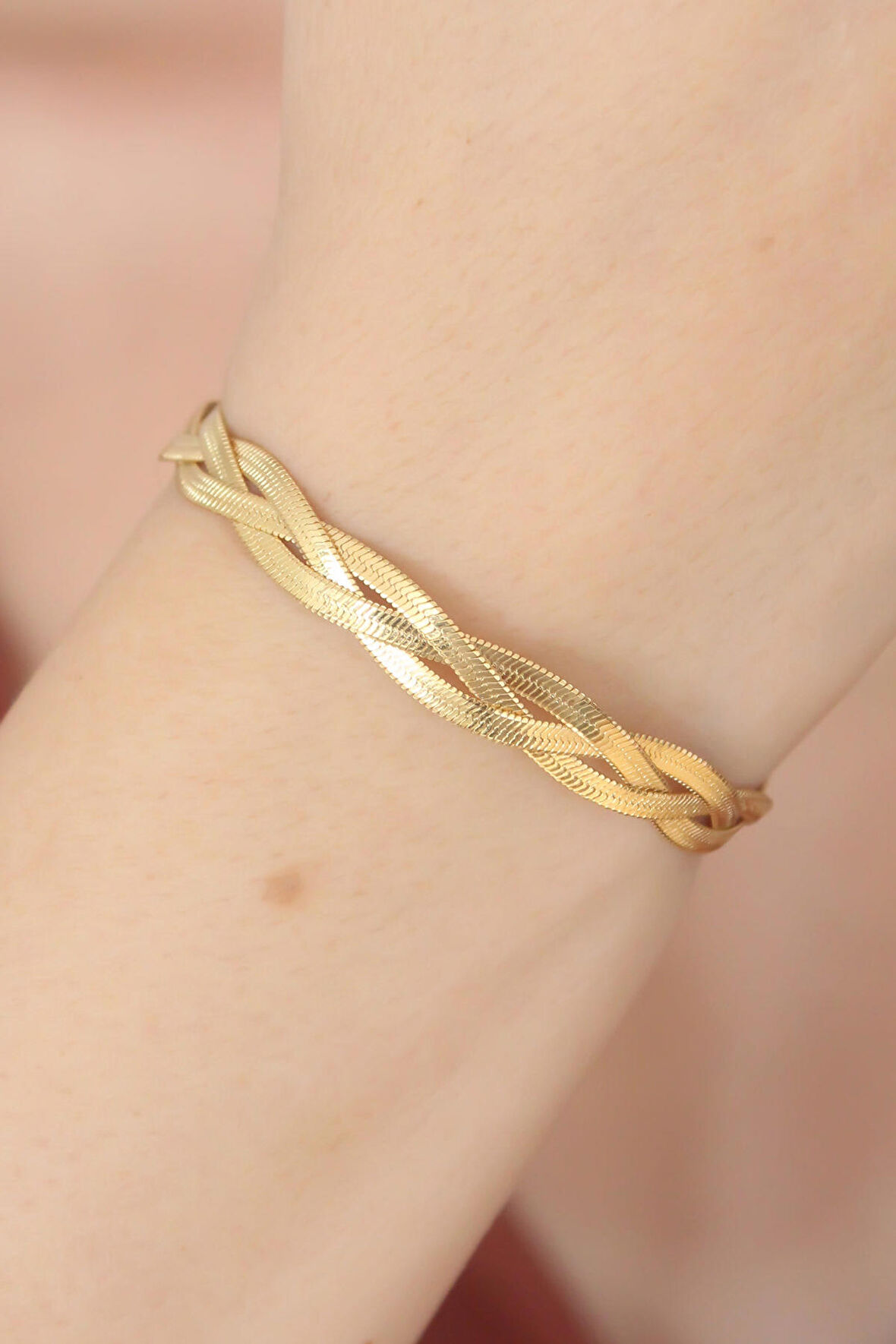 STİLLOVE Gold Renk Sarmal Çelik İtalyan Zincir Kadın Bileklik